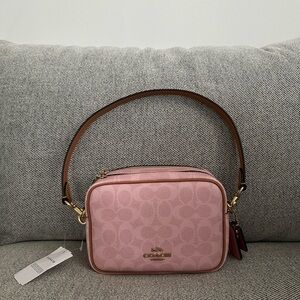 Coach CEK74 Mini Carey Crossbody Bag Signature Leather, Powder Pink, NWT